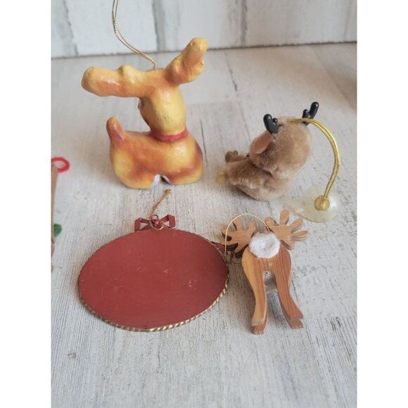 Vintage Rudolph figure reindeer ornament Bell Xmas unique set - Picture 8 of 9